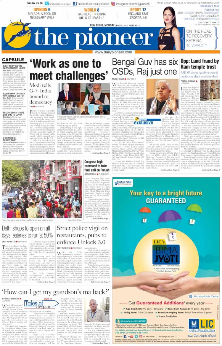 Portada de The Pioneer (India)