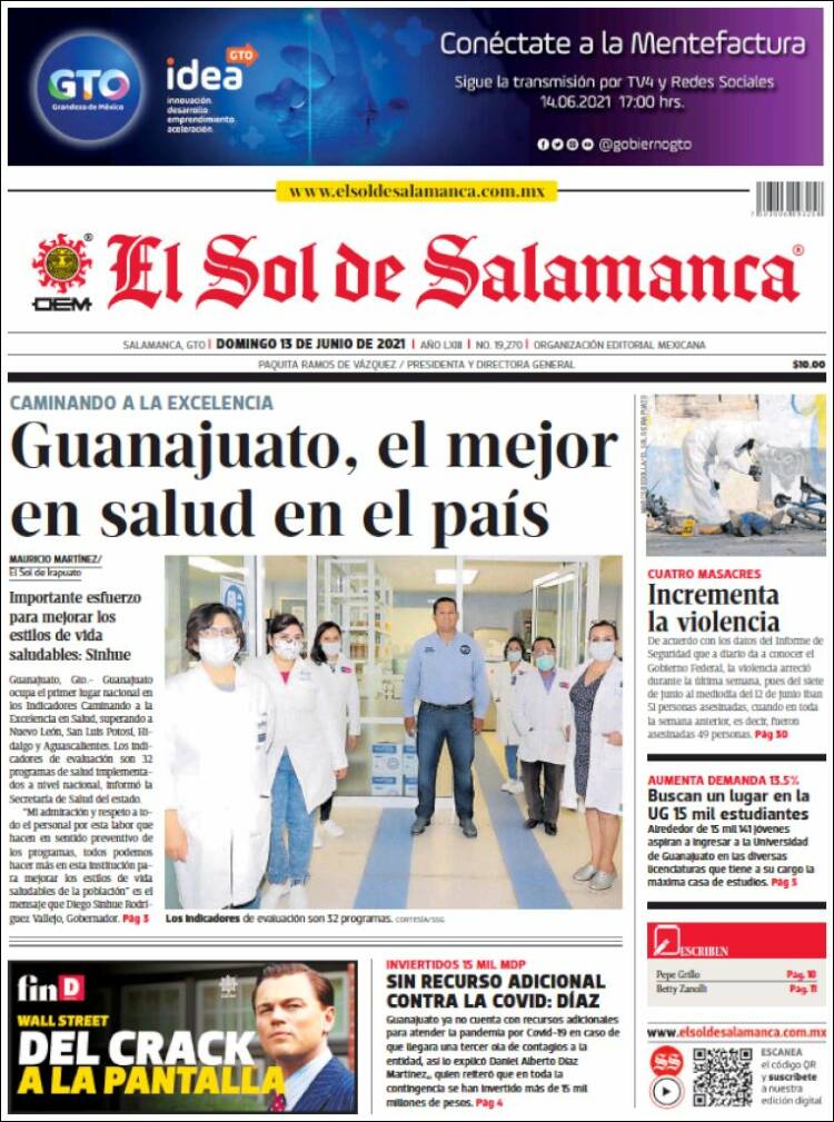 Portada de El Sol de Salamanca (México)