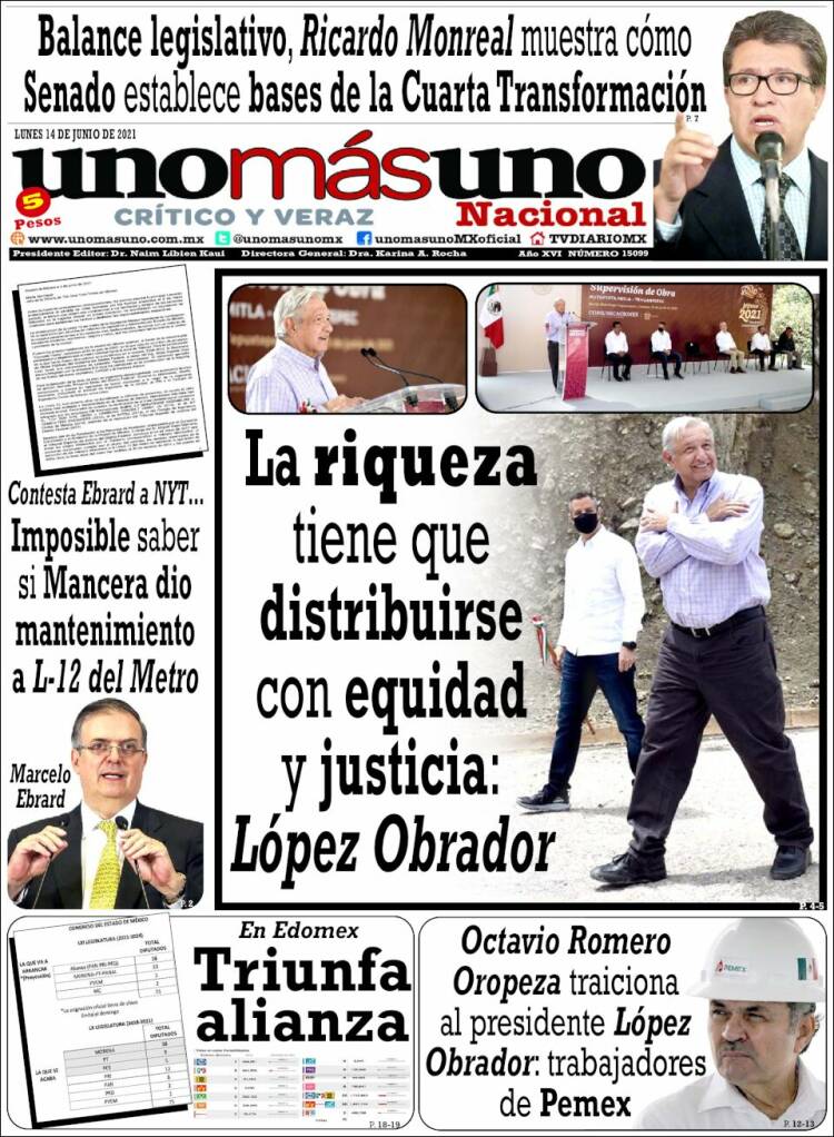 Portada de unomásuno (México)