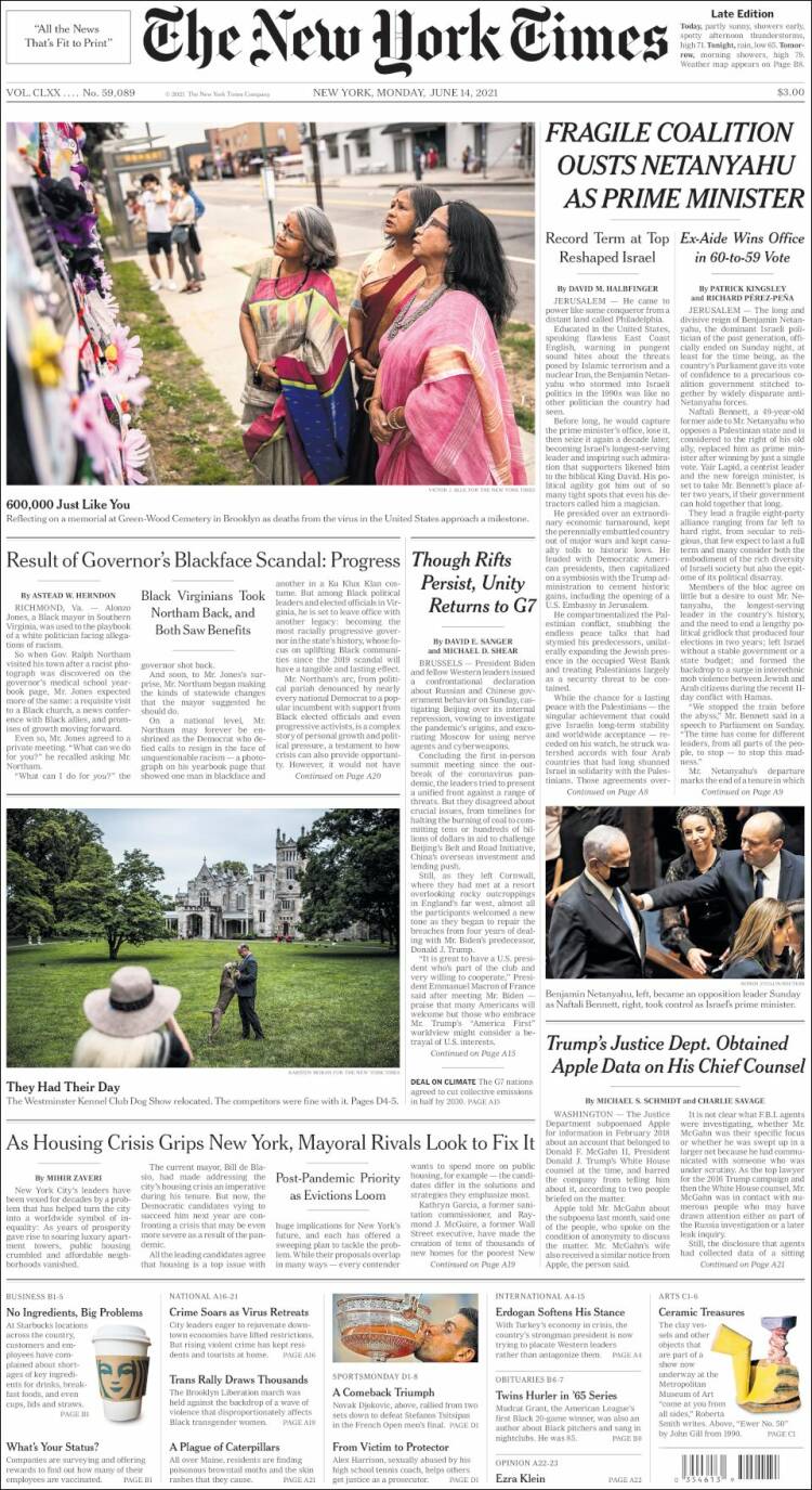 Portada de New York Times (USA)