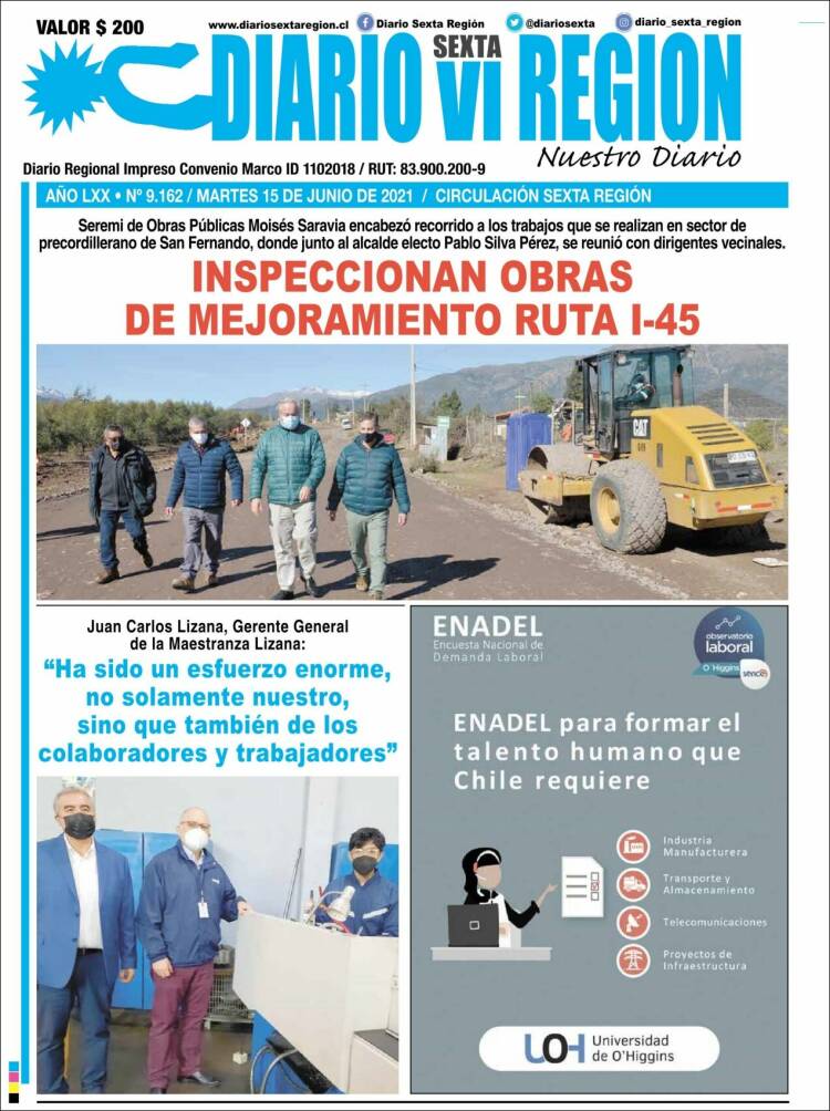 Portada de Diario VI Región (Chili)