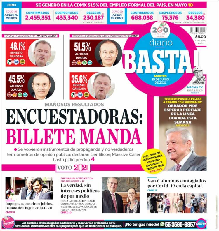 Portada de Diario Basta (Mexique)