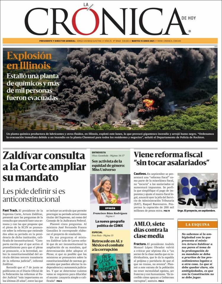 Portada de La Crónica de Hoy (Mexique)