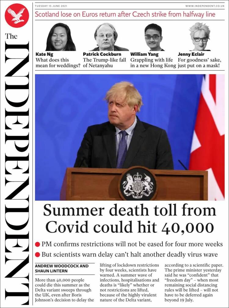 Portada de The Independent (Reino Unido)