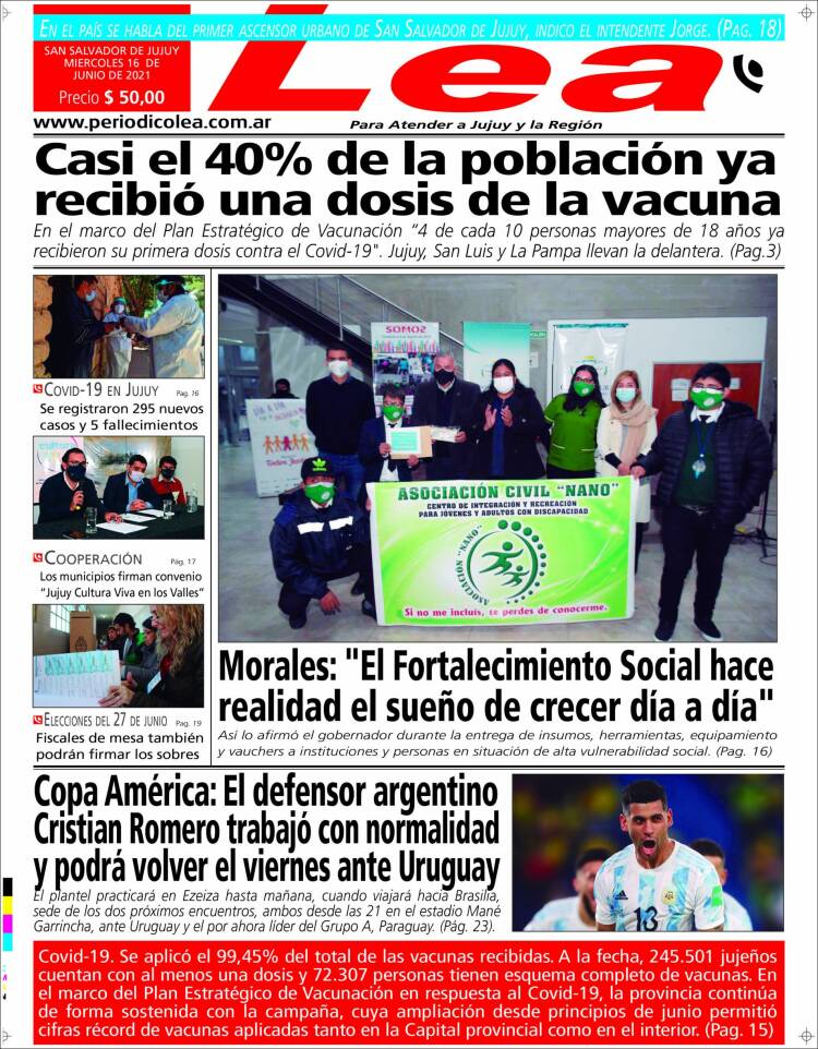 Portada de Periódico Lea (Argentina)