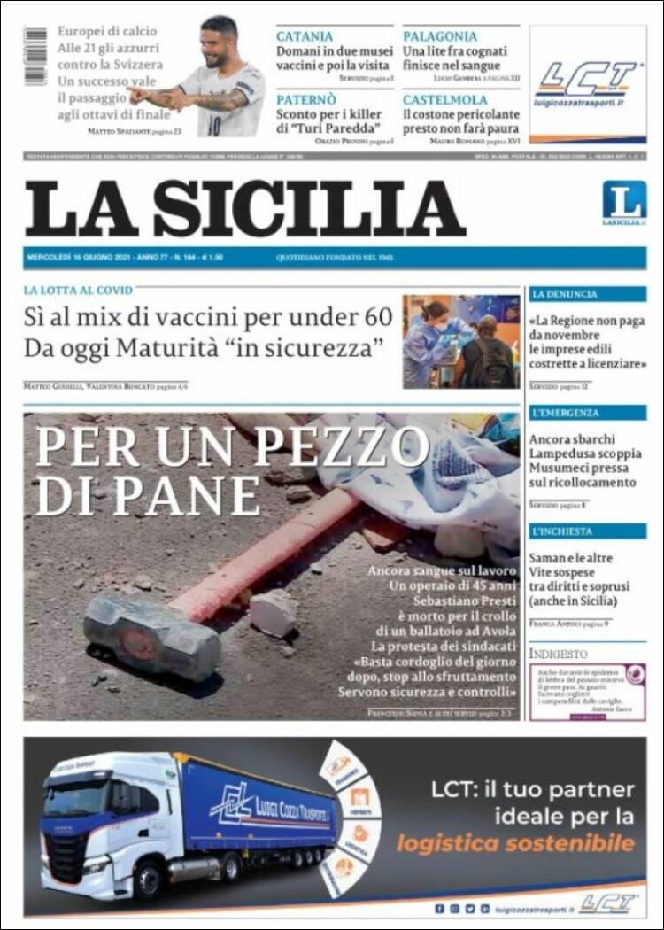 Portada de La Sicilia (Italia)