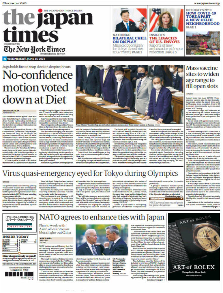 Portada de The Japan Times (Japón)