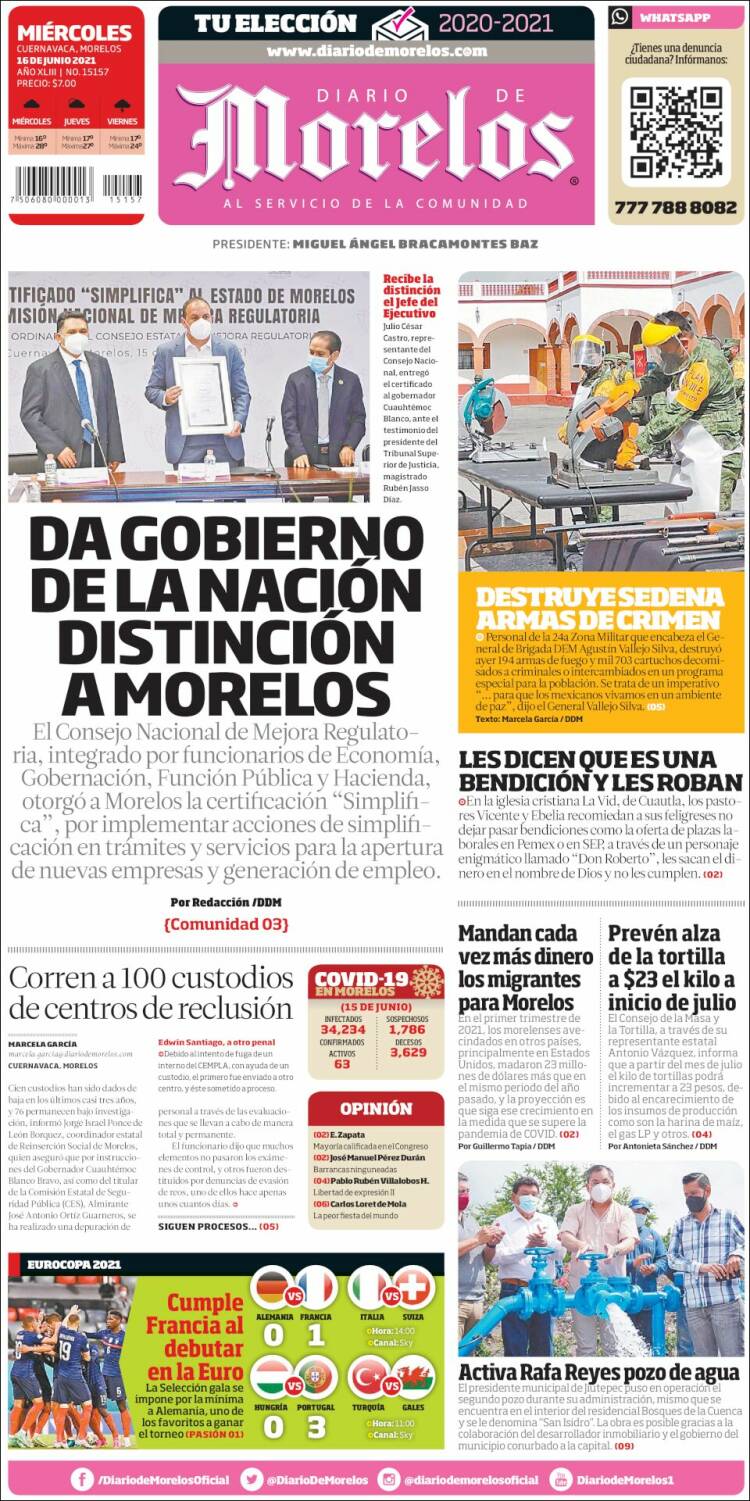 Portada de Diario de Morelos (México)