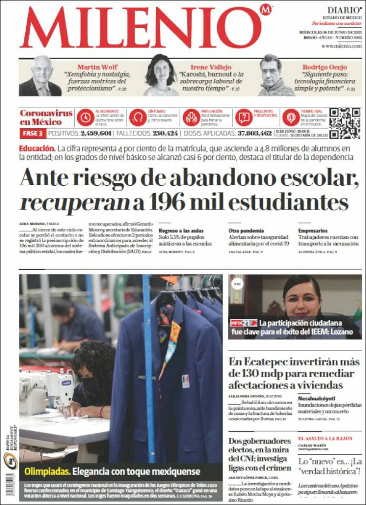 Portada de Milenio - Estado de México (México)