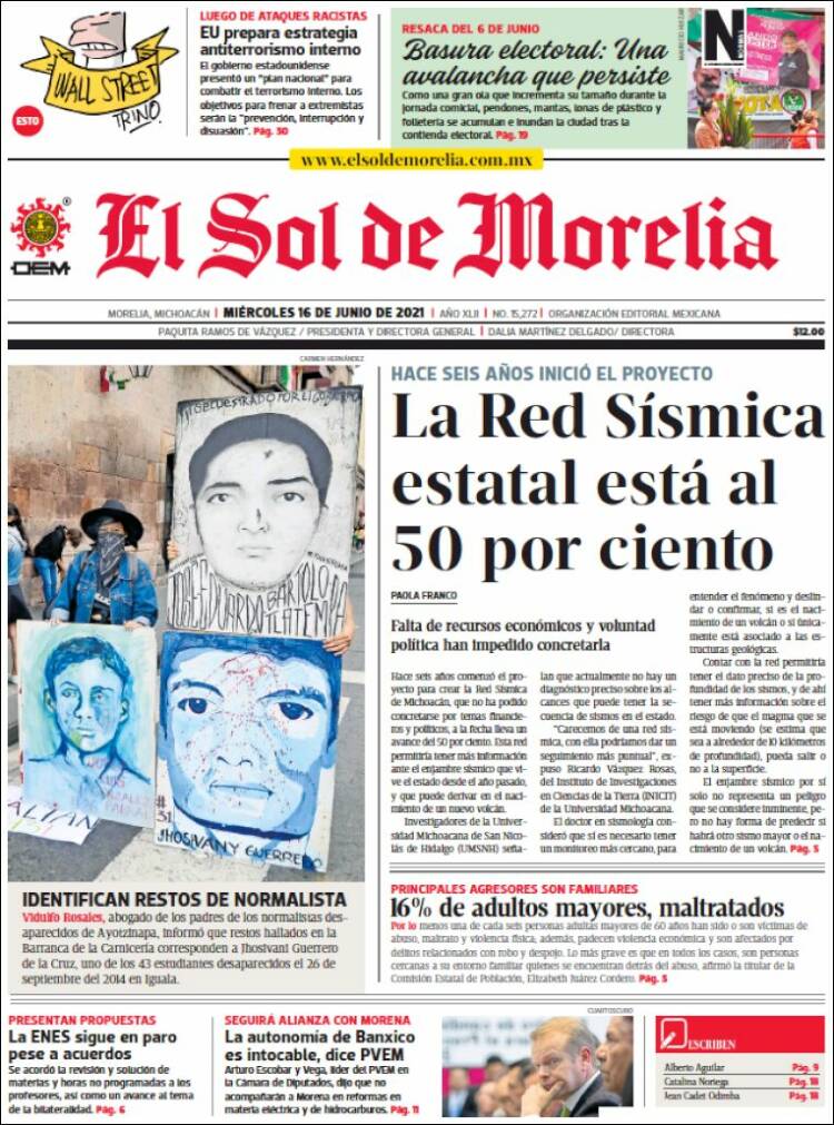 Portada de El Sol de Morelia (México)