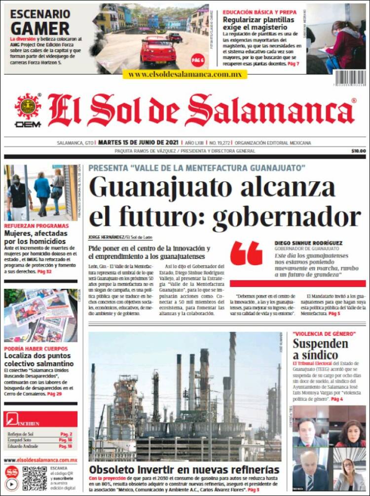 Portada de El Sol de Salamanca (México)