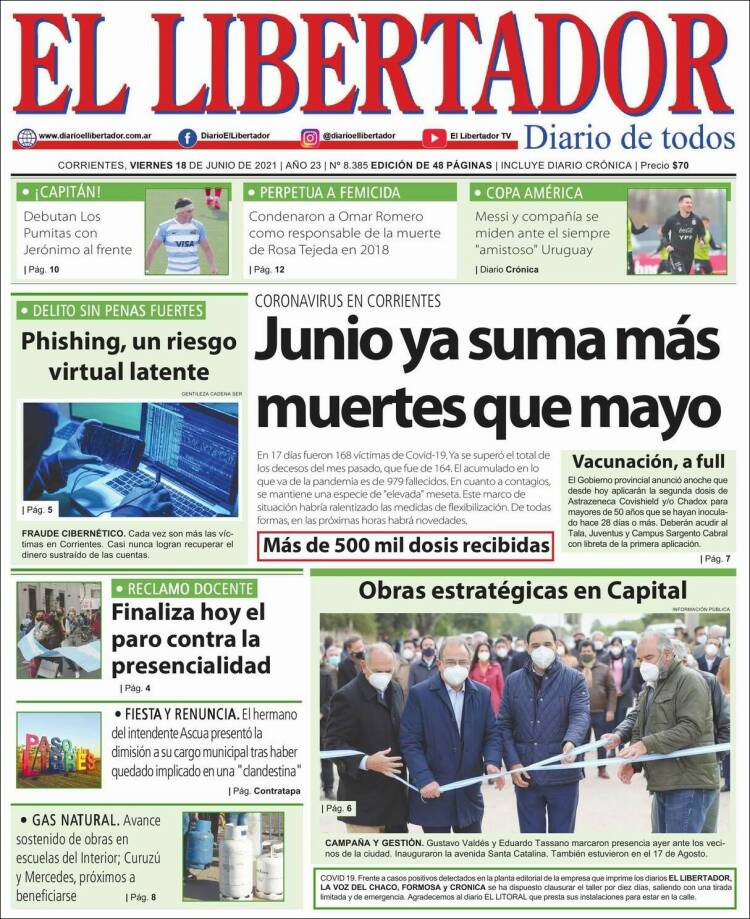 Portada de Diario El Libertador (Argentina)