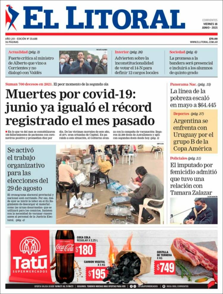 Portada de El Litoral Corrientes (Argentina)