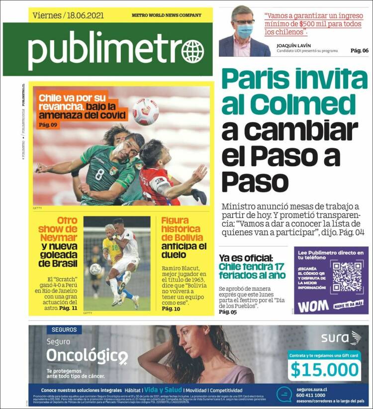 Portada de Publimetro (Chile)