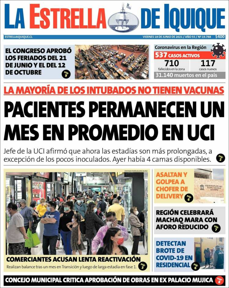 Portada de La Estrella de Iquique (Chile)