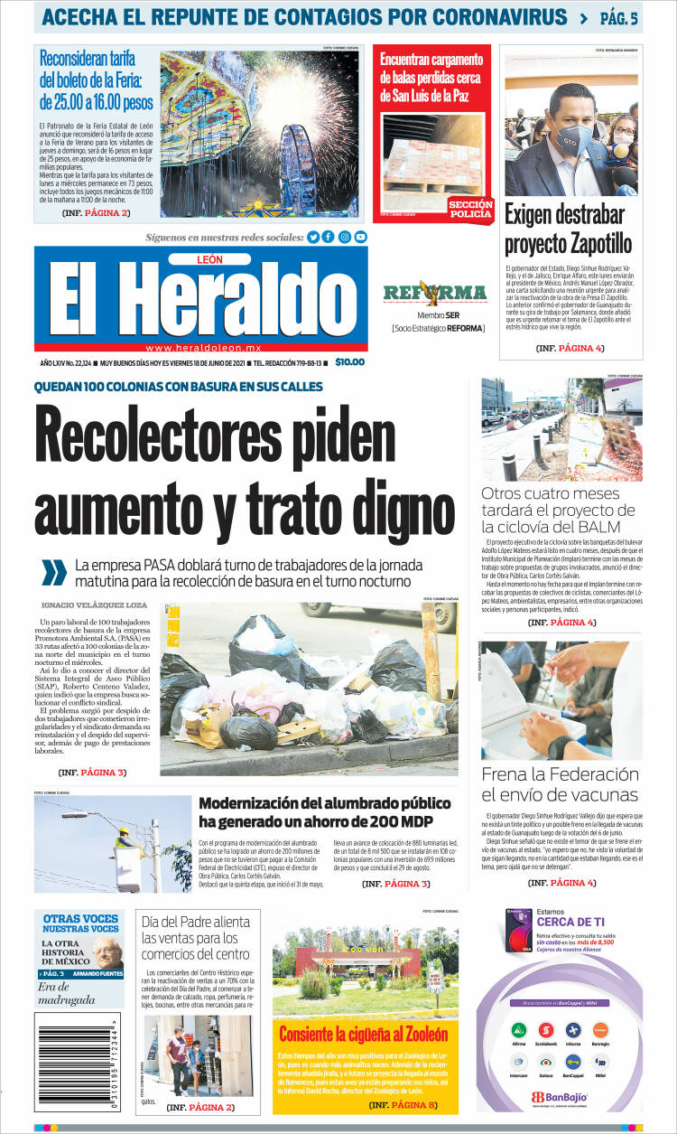 Portada de El Heraldo de León (M&eacute;xico)