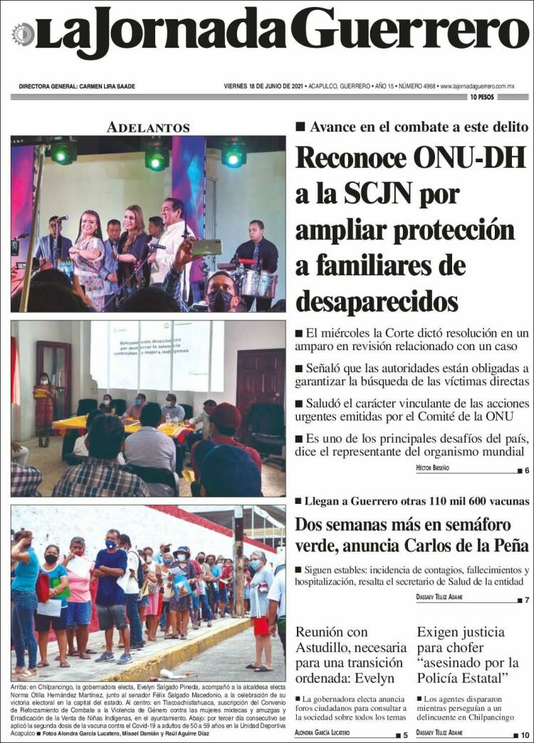 Portada de La Jornada de Guerrero (M&eacute;xico)