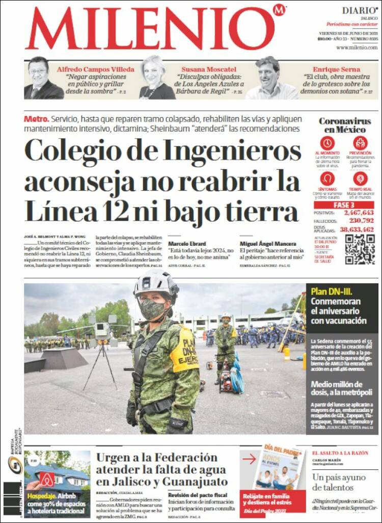 Portada de Milenio - Jalisco (M&eacute;xico)