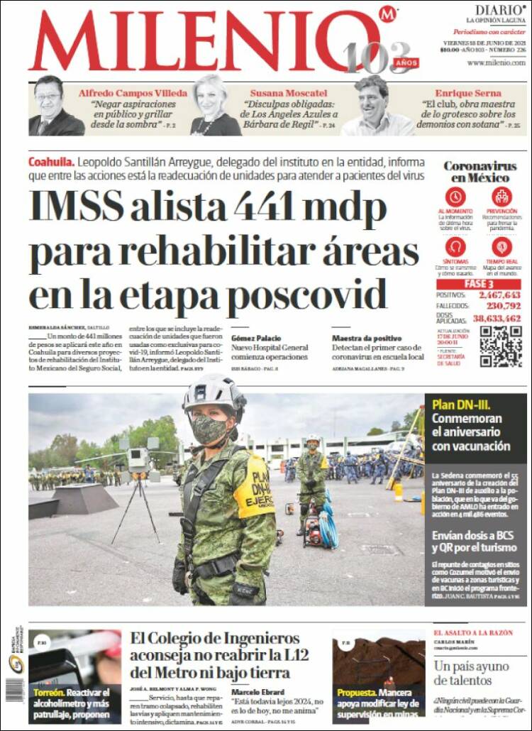 Portada de Milenio - Laguna (M&eacute;xico)