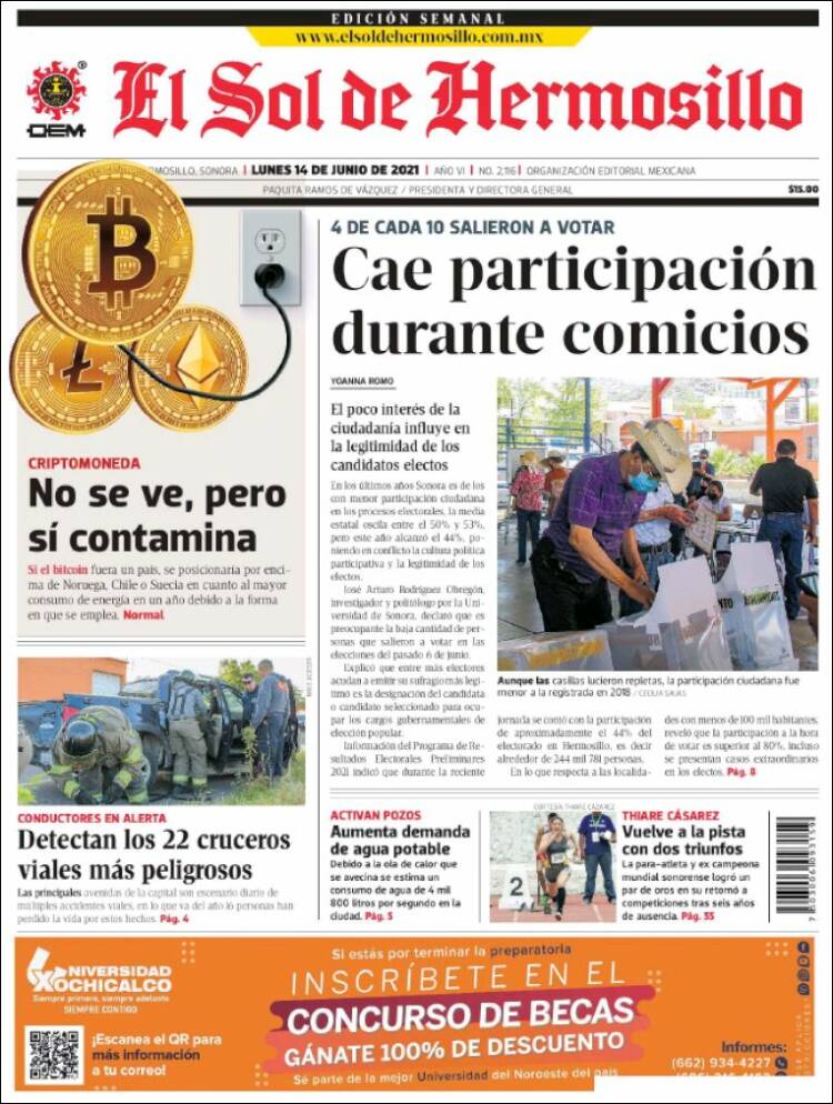 Portada de El Sol de Hermosillo (M&eacute;xico)