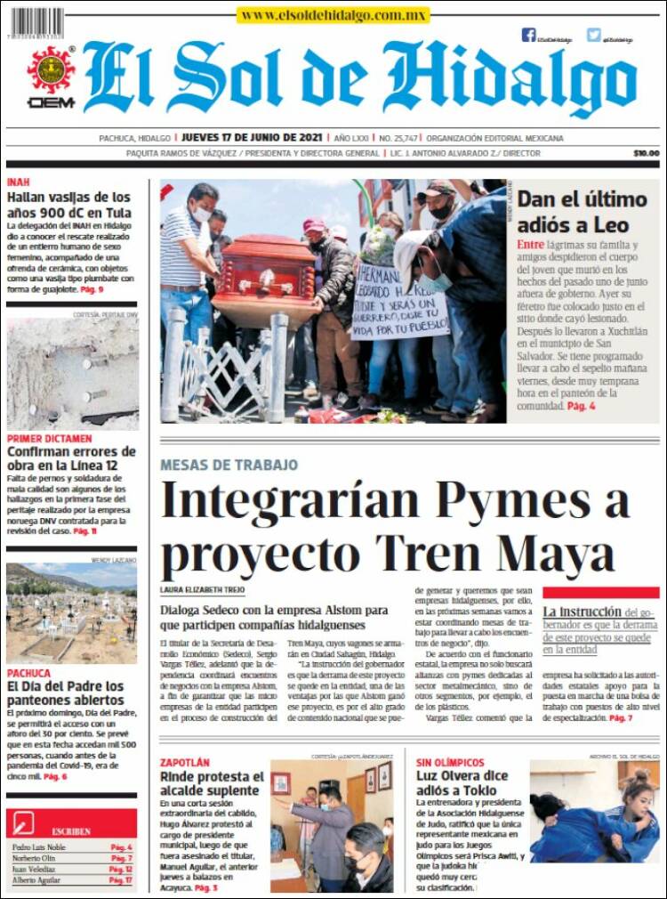 Portada de El Sol de Hidalgo (M&eacute;xico)