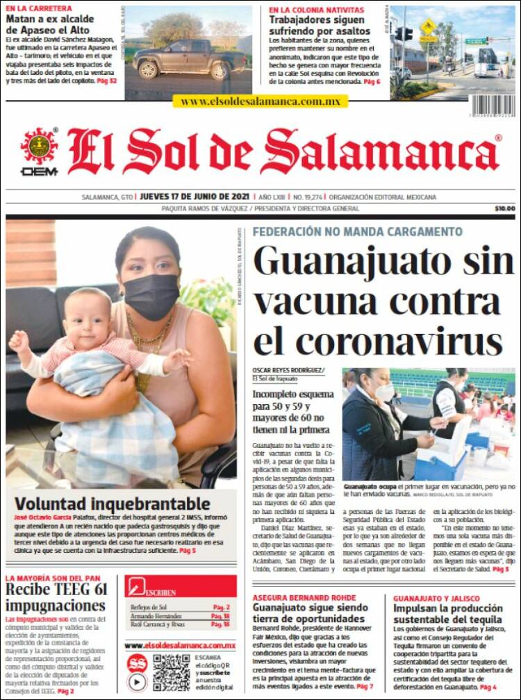 Portada de El Sol de Salamanca (M&eacute;xico)