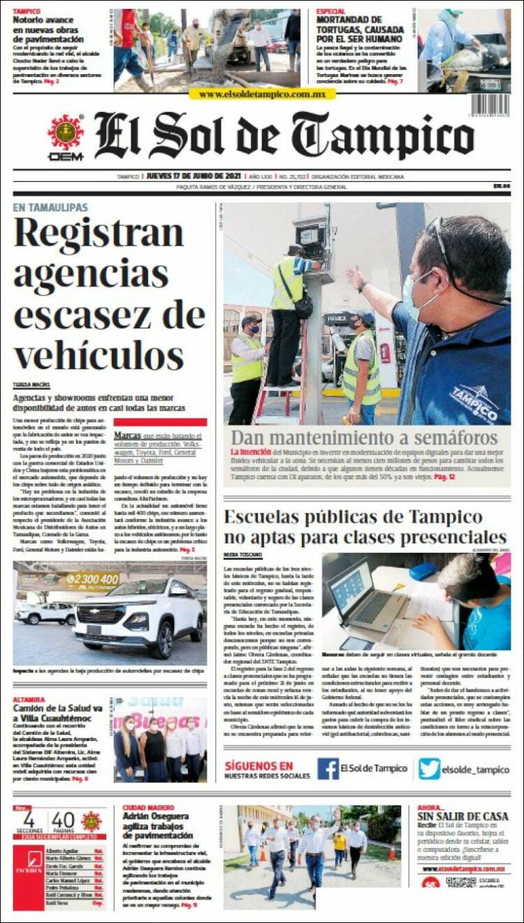 Portada de El Sol de Tampico (M&eacute;xico)