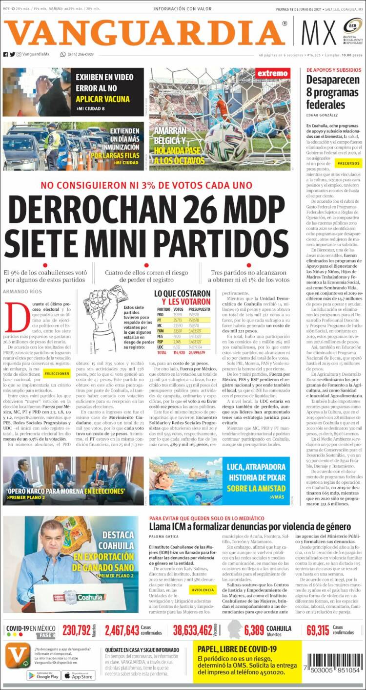 Portada de Vanguardia (M&eacute;xico)