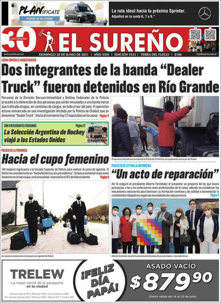 Portada de Diario El Sureño (Argentina)