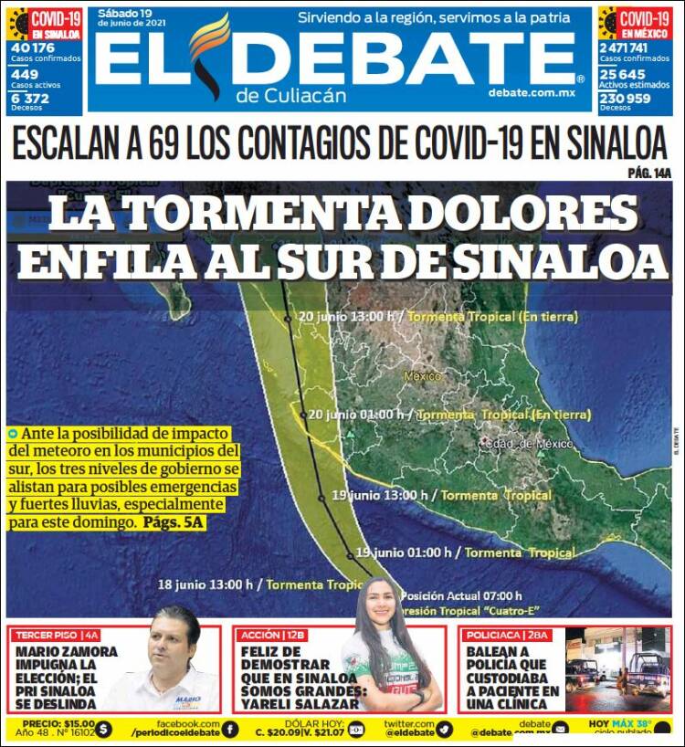 Portada de El Debate de Culiacán (México)