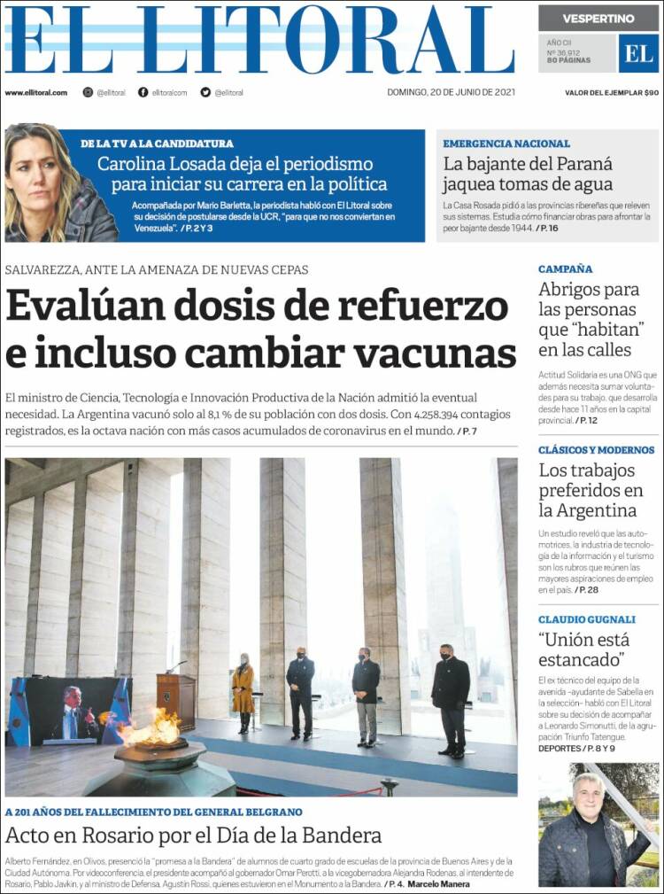 Portada de Diario El Litoral (Argentina)