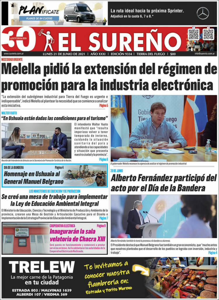 Portada de Diario El Sureño (Argentina)