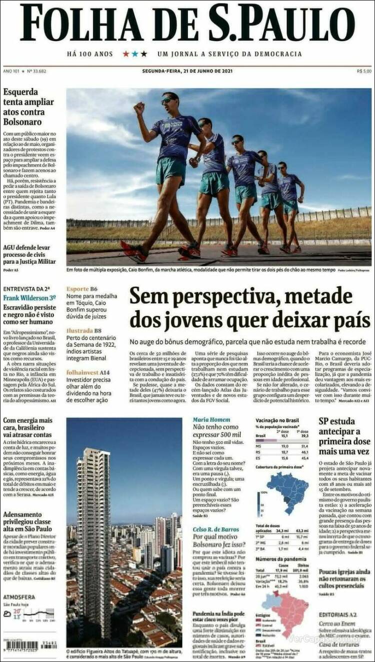 Portada de Folha de São Paulo (Brasil)