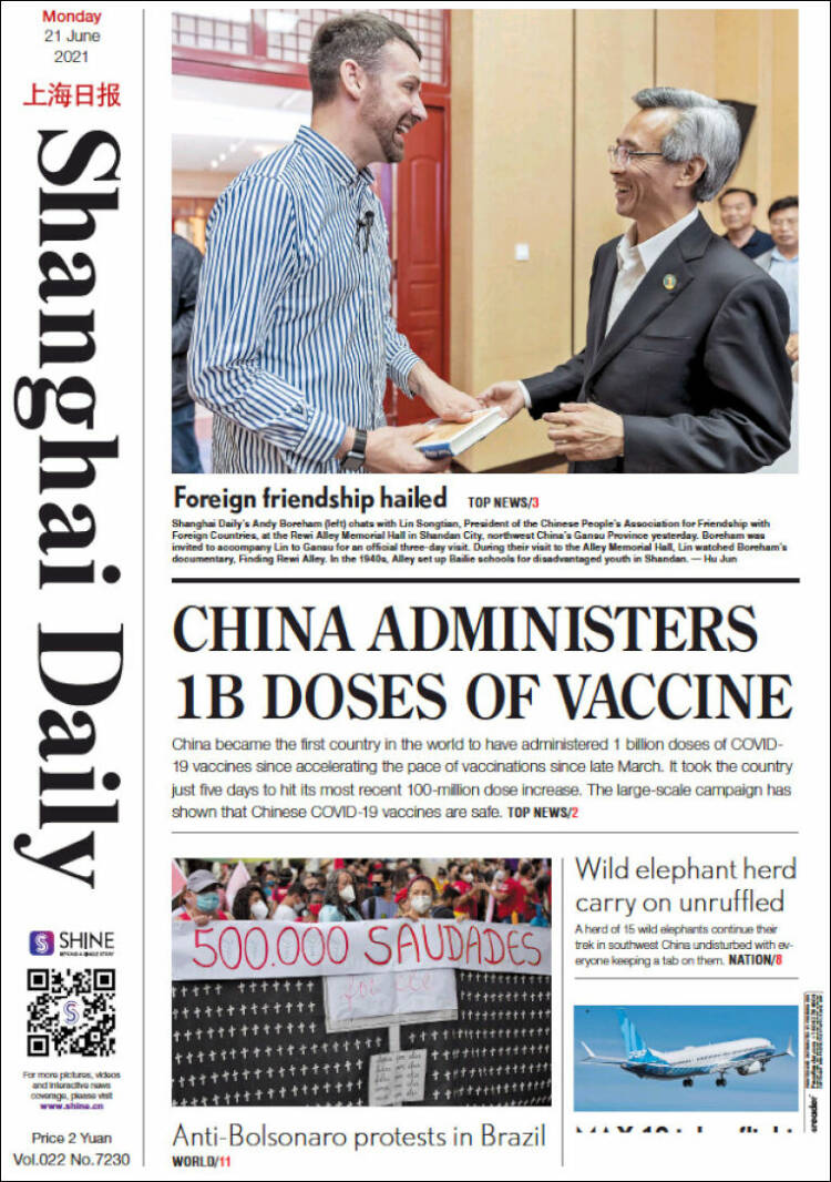 Portada de Shanghai Daily (China)