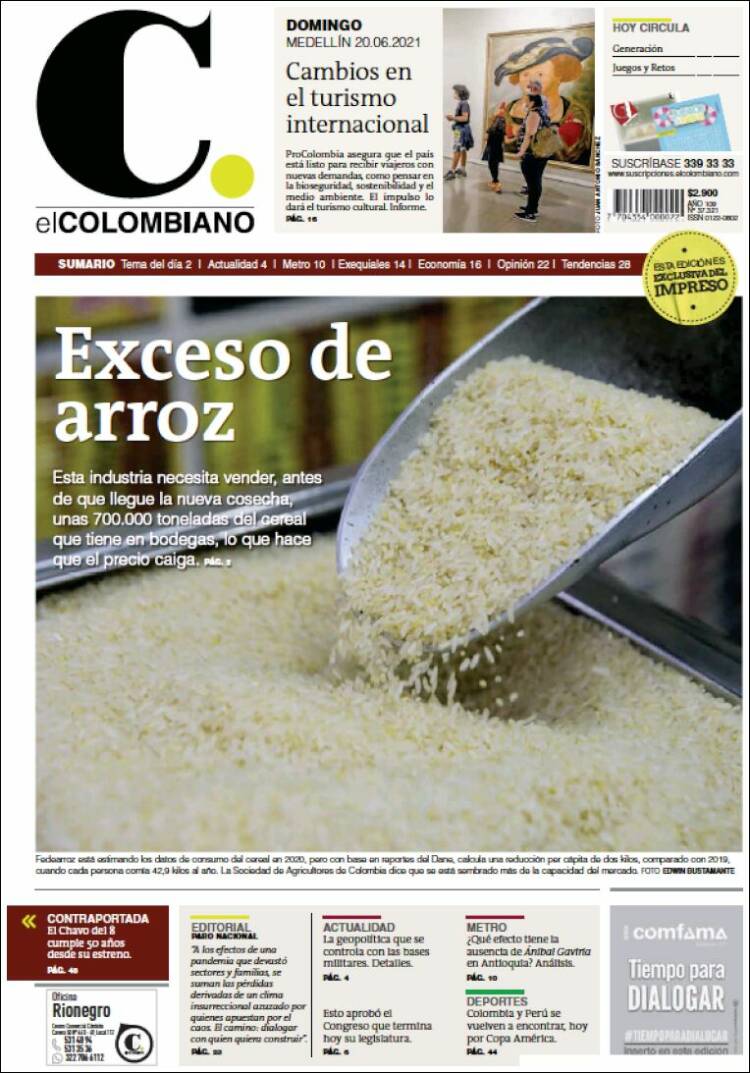 Portada de El Colombiano (Colombia)
