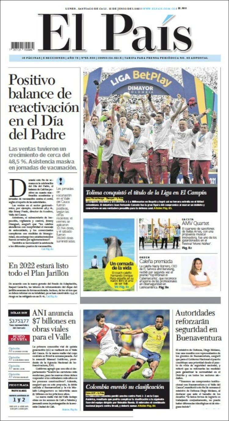 Portada de El País - Cali (Colombia)