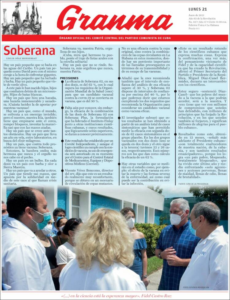 Portada de Granma (Cuba)