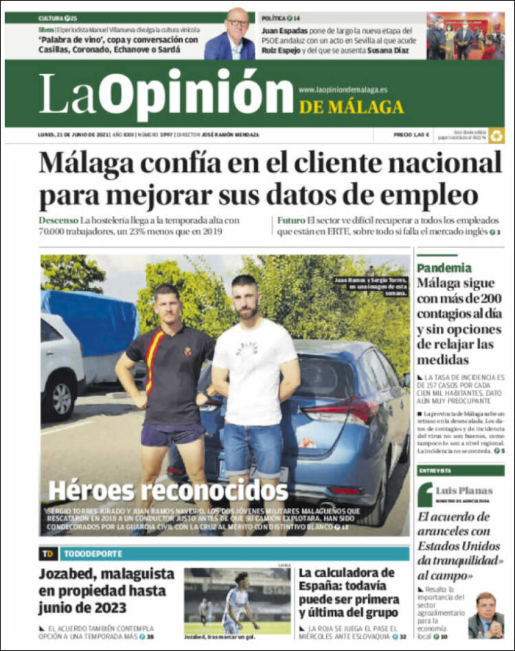 Portada de La Opinión de Málaga (Espa&ntilde;a)
