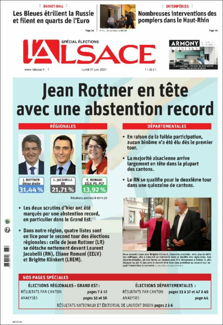 Portada de Journal L'Alsace (Francia)