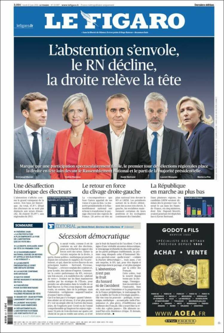 Portada de Le Figaro (Francia)