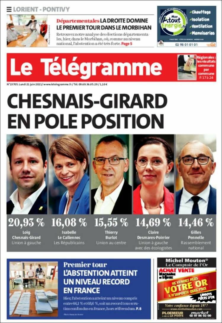 Portada de Télégramme (Francia)