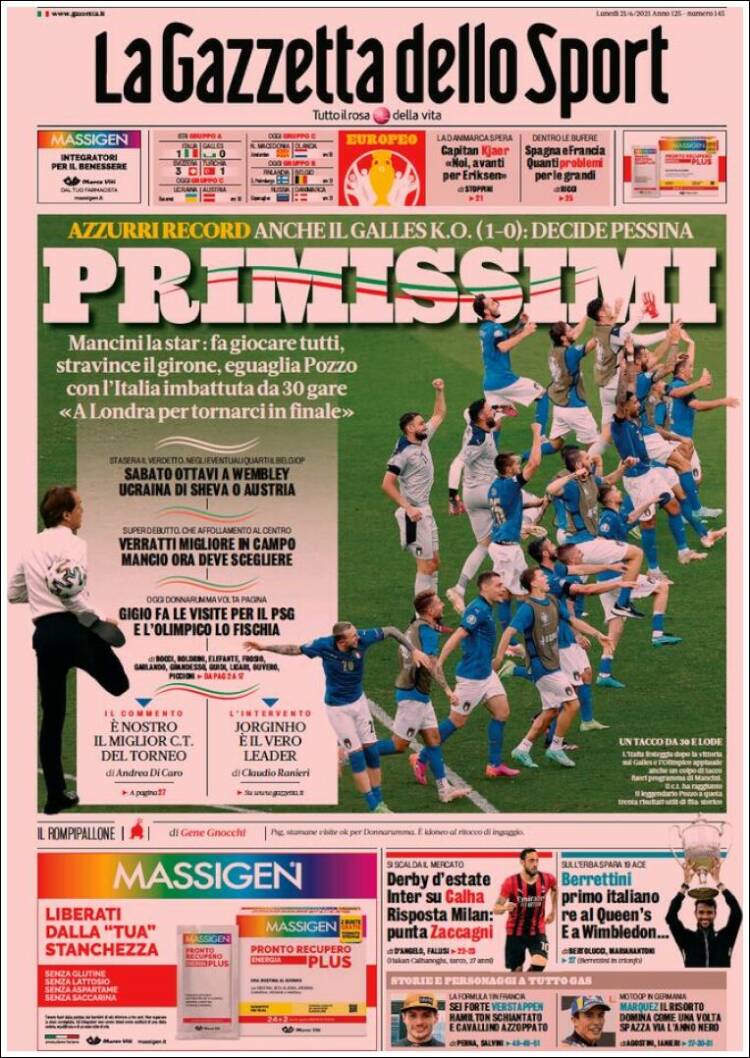 Portada de La Gazzetta dello Sport (Italia)