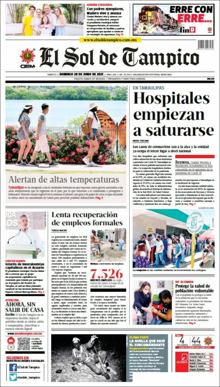 Portada de El Sol de Tampico (M&eacute;xico)