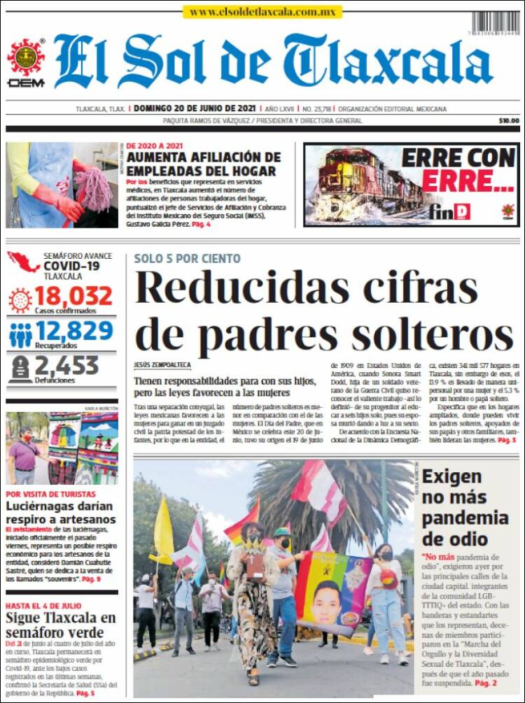 Portada de El Sol de Tlaxcala (M&eacute;xico)