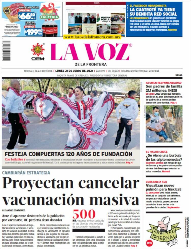 Portada de La Voz de la Frontera (M&eacute;xico)