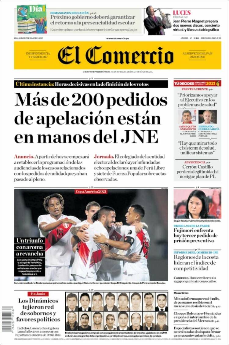 Portada de El Comercio (Per&uacute;)