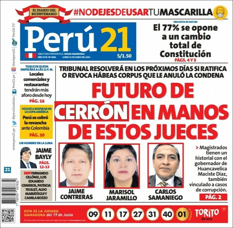 Portada de Perú 21 (Per&uacute;)