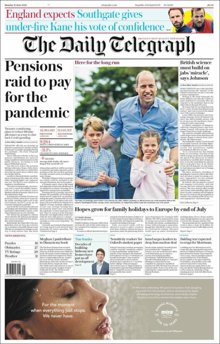 Portada de Daily Telegraph (Reino Unido)