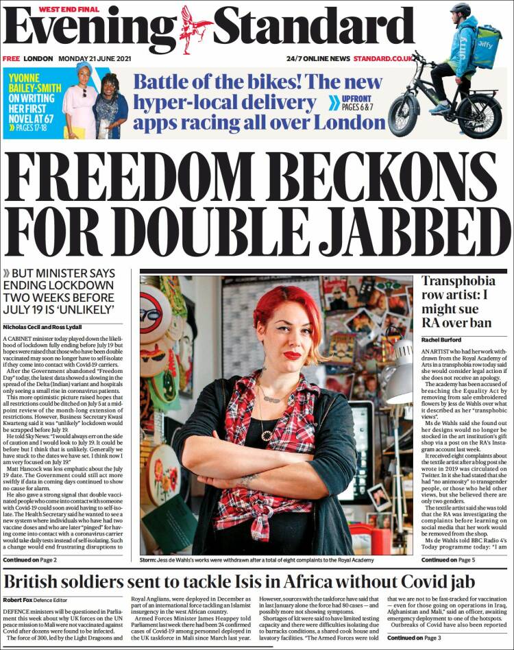 Portada de Evening Standard (Reino Unido)