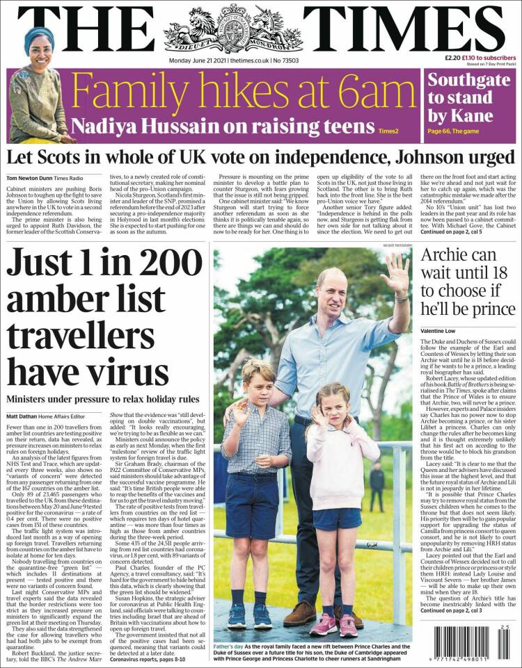 Portada de The Times (Reino Unido)